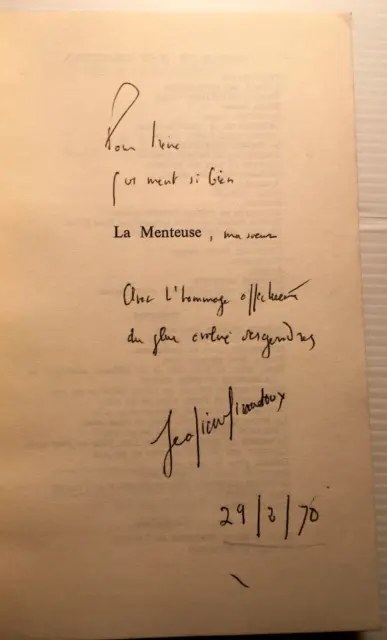 1969 Jean Giraudoux La Menteuse *Autographe Jean-Pierre Giraudoux* Livre Grasset