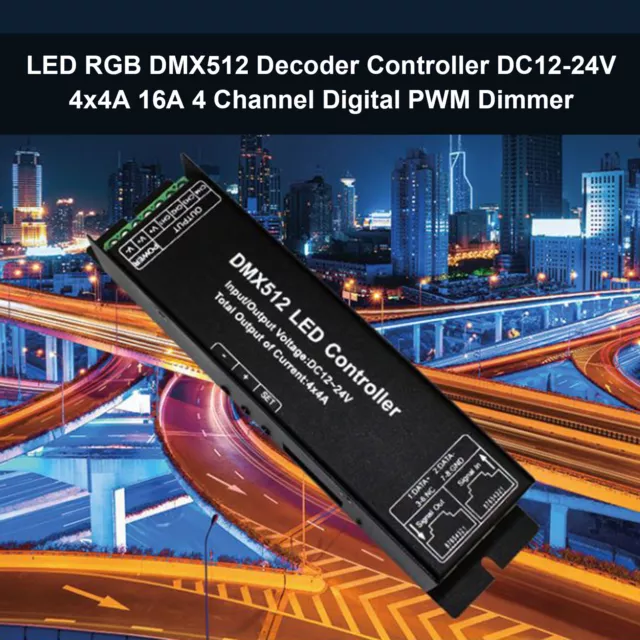 LED RGB DMX512 Decoder Controller DC12-24V 4X4A/16A 4 Channel Digital PWM Dimmer