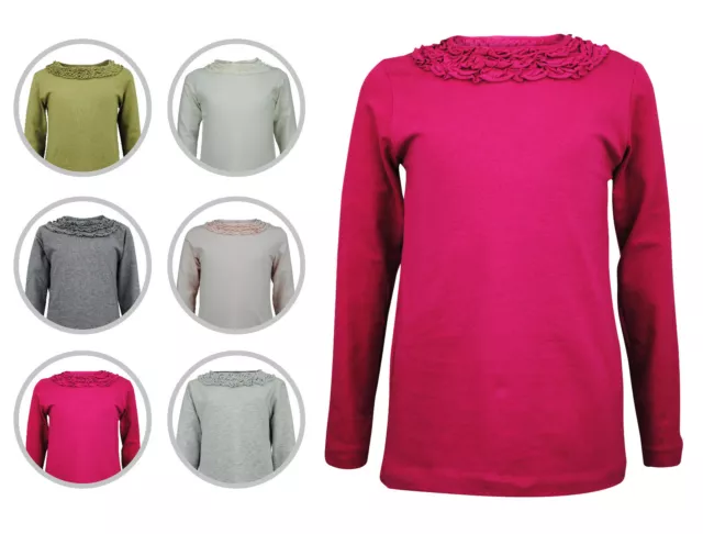 Girls Zara Long Sleeve T-Shirt Top Petal Neck Detail Cotton Age 2 to 14 Years