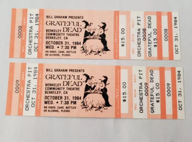 GRATEFUL DEAD 2 Unused Tickets October 31 1984 Berkeley Community Theater Garcia
