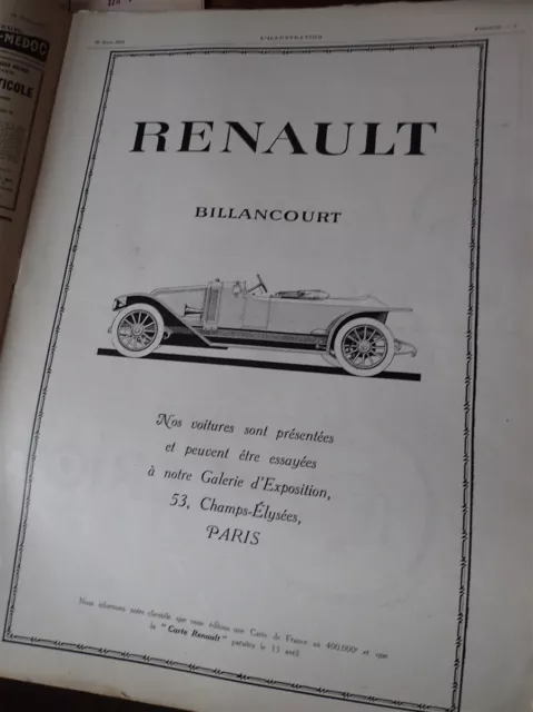 RENAULT automobile BILLANCOURT 154 publicité papier ILLUSTRATION 1914