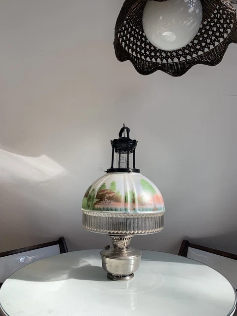 Aladdin Hanging Model 12 Oil Lamp With 4 Post Frame And 616S Painted Shade