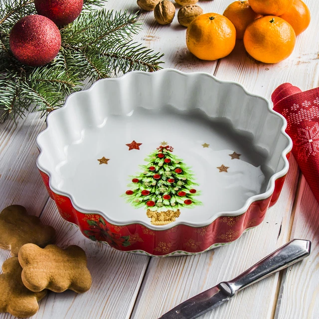 Tarteform Ø 25,5 cm PORZELLAN Quicheform Kuchenform Weihnachten Weihnachtsbaum