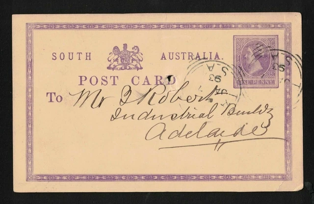 Early South Australia 1d violet Queen Victoria Postcard Used