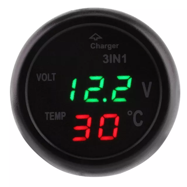 Car Dual LED Digital Display Voltmeter Thermometer Cigarette Lighter USB Car Cha 2