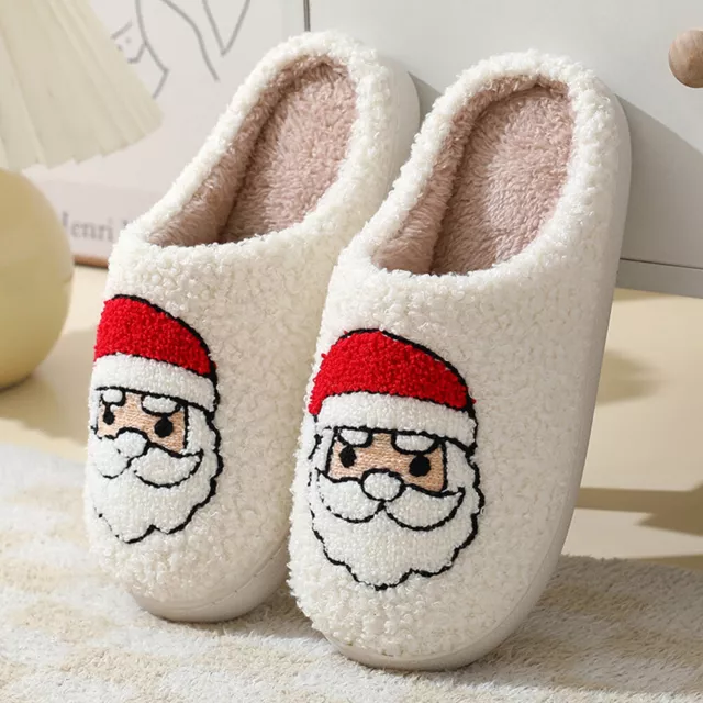Santa Claus Fluffy Fur Slippers Cozy Flat Cute Household Supplies (44-45)