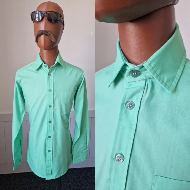 CAMICIA MCKAY VINTAGE ANNI '70! Medium | Verde Policotone Manica Lunga Contrassegnata ZE11