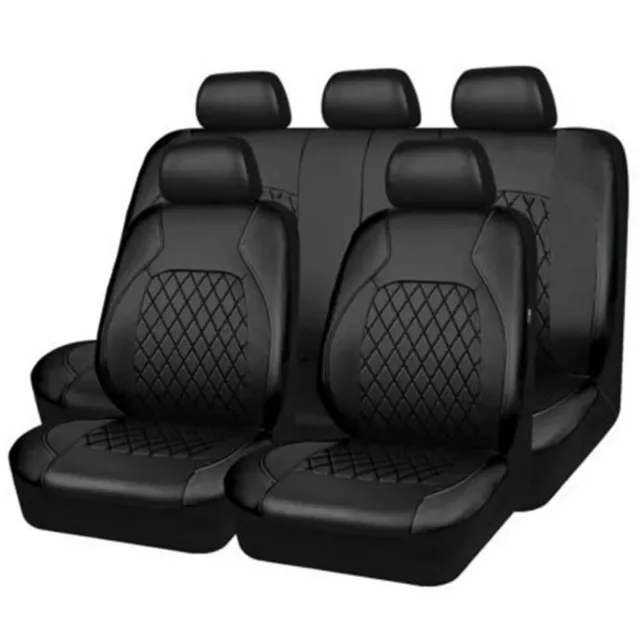 Seat Covers Car Full Set PU Leather Front Rear Seat Cushion Mat Protector 9pcs