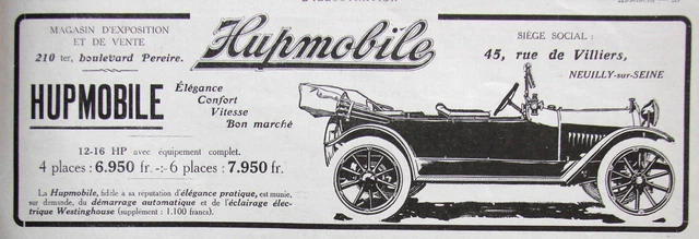 Publicité De Presse 1914 Automobiles Hupmobile 12-16 Hp Éclairage Westinghouse