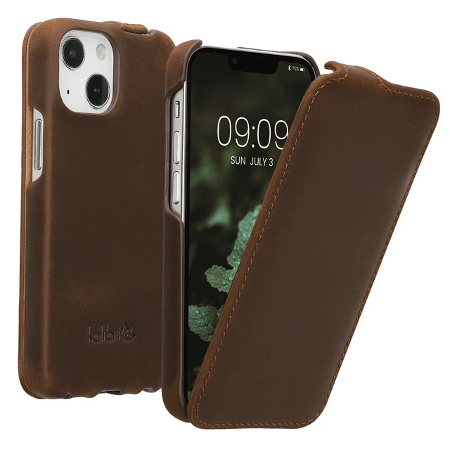 Favory IPhone 13 Mini Leder Etui - Echte Lederhülle Mit Rückzugslasche Schwarz