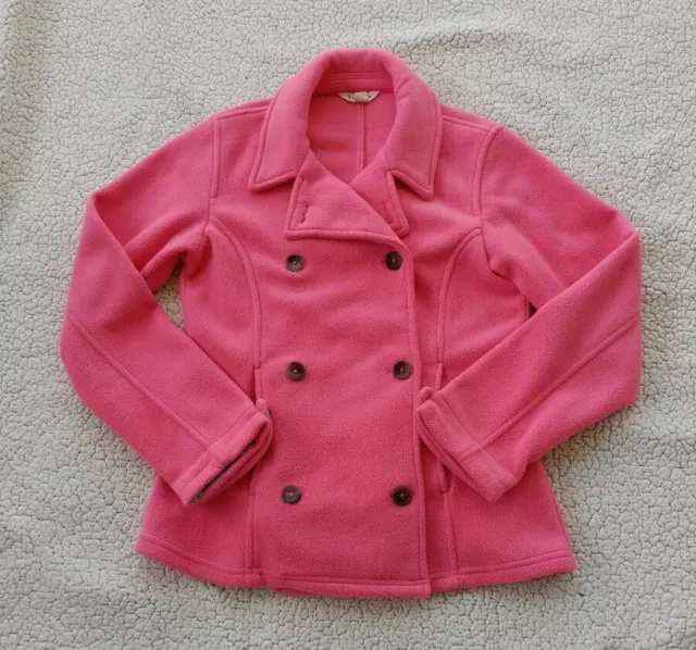Girls LANDS END Coral Pink Fleece Pea Coat Jacket Large or 14 EUC