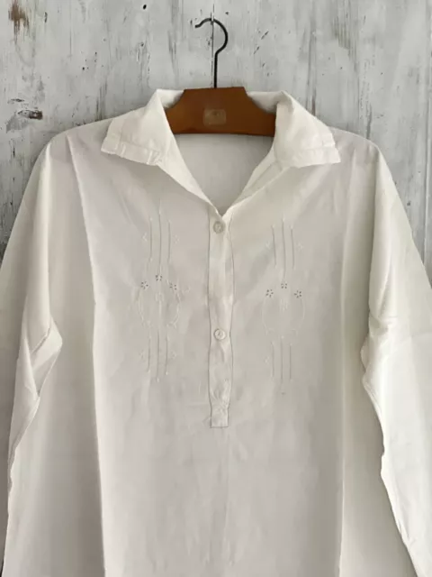 Vintage LONG NIGHTSHIRT embroidered poplin cotton OPENWORKS c1930