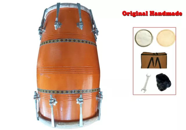 Dholak Indian Handmade Folk Musical Instrument Nut & Bolt Dholaki  Orange, Cover