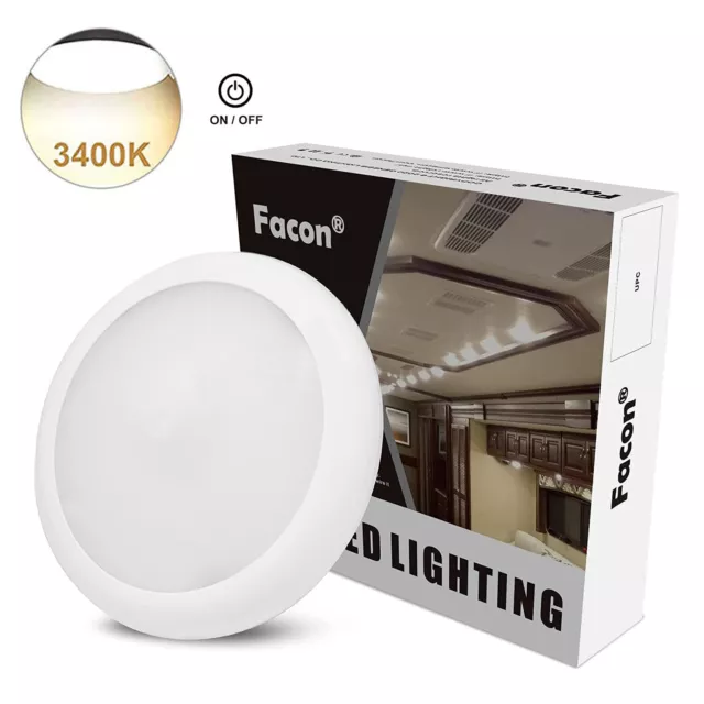 Facon 4.5'' RV LED Interior Ceiling Dome Light 12V W/ Lens Touch Switch Camper