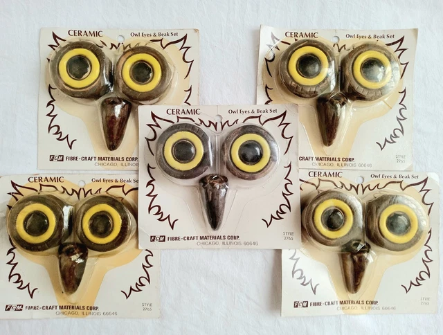Macrame Beads Owl Eyes Kit Ceramic Beak Craft Supplies 1970s 5 Face Sets LOT