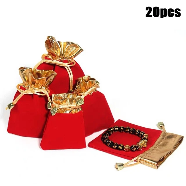 Bolsa de almacenamiento duradero bolsa de joyería roja + dorada cierre protector cordón