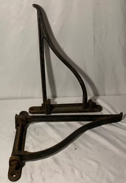 Cast Iron Pair of Folding Shelf Large Heavy Brackets, 25 3/4” X 11 1/4”