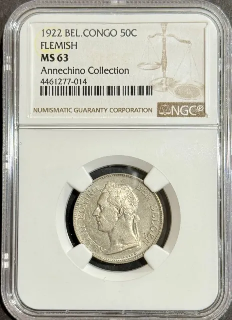 Belgian Congo 1922 50 Centimes Flemish NGC MS63