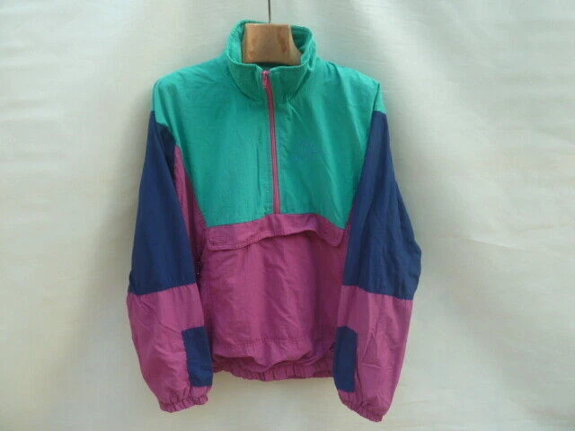 Giacca a vento vintage anni '90 da uomo grande verde rosa over size
