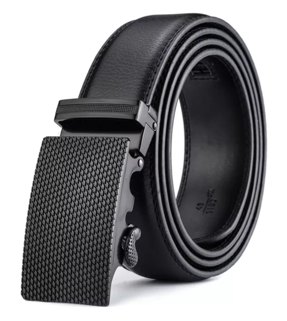 XHtang Mens Automatic Buckle Ratchet Belt Black Genuine Leather Waistband Jeans