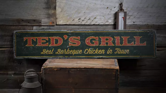 Grill, Custom for BBQ Pit Decor, Grill - Rustic Distressed Wood Sign