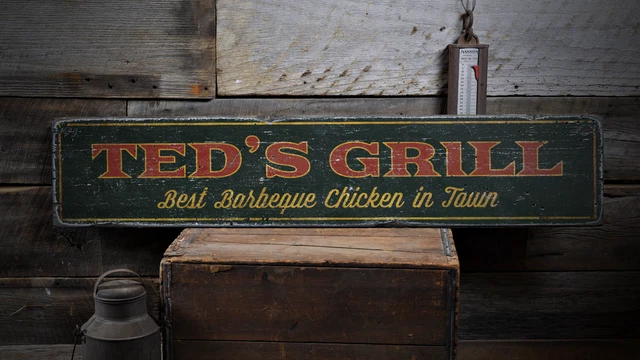 Grill, Custom for BBQ Pit Decor, Grill - Rustic Distressed Wood Sign