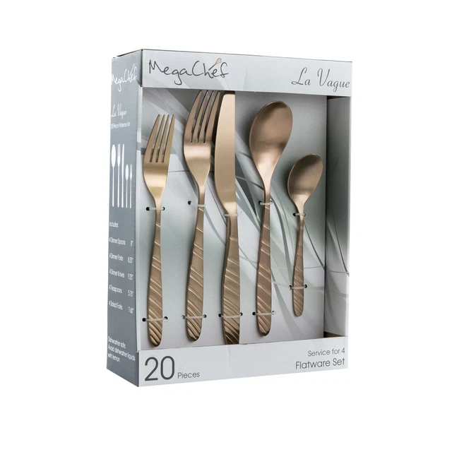 Juego de 20 utensilios de vajilla MegaChef La Vague, vajilla de acero inoxidable Met