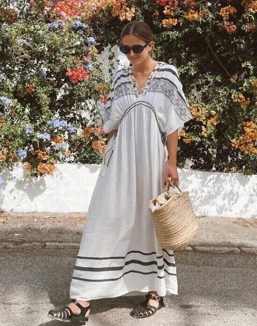 ZARA ECRU ROBE Caftan Perles Long Brode Glands Maxi TAILLE M L Ref 0881 311 EUR 49 07 PicClick FR