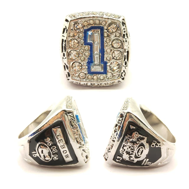 2008 Tim Tebow #1 Florida Gators Ring Football Champions Souvenir Silver Plated