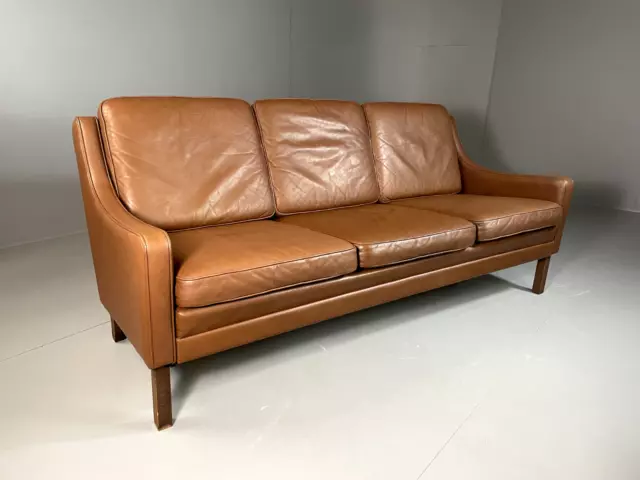 EB6255 Vintage Danish 3 Seat Sofa Brown Leather Mogensen Retro MCM M3SS