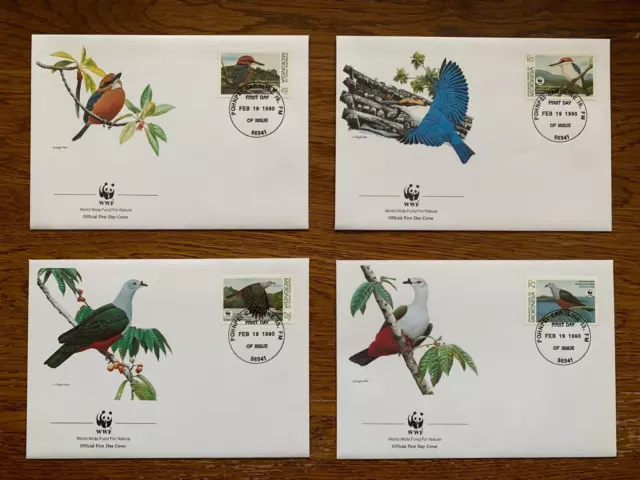 WWF Micronesia Birds Kingfisher Pigeon 1990 Official FDC Cover Stamp Set H/S