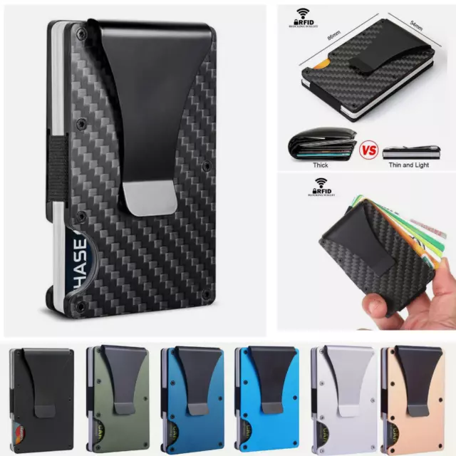 Mens Carbon Fiber RFID Blocking Clip Wallet Money Slim Credit Card Holder Metal