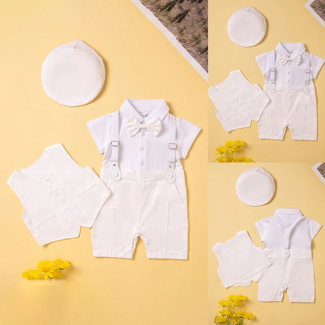 3PCS Newborn Baby Boys Gentlemen Outfits Short Sleeve Romper Vest Blazer Hats AU
