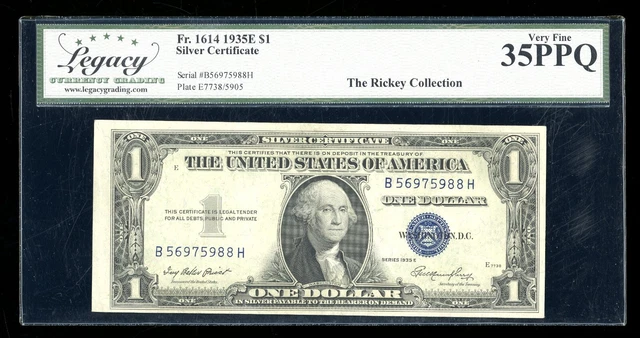 DBR 1935-E $1 Silver Fr. 1614 BH Block Legacy 35 PPQ Serial B56975988H