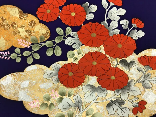 6312253: Japanese Kimono / Antique Nagoya Obi / Shioze / Cloud & Kiku