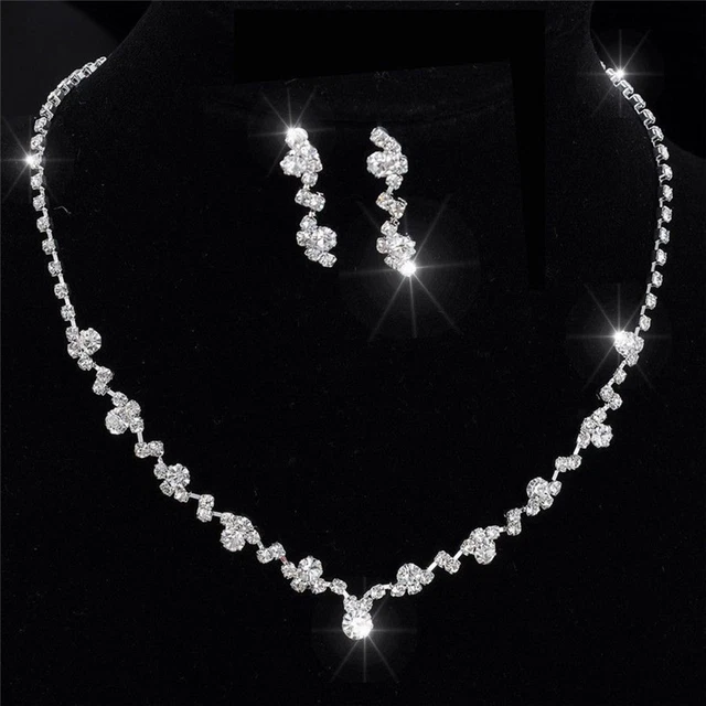 Argento~Set Collana Cristalli Damigella d'Onore Set Gioielli Sposa Matrimonio~hcI#ee