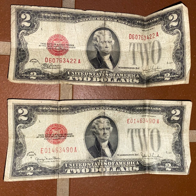 Two dollar bills (2) 1928 Series F and G