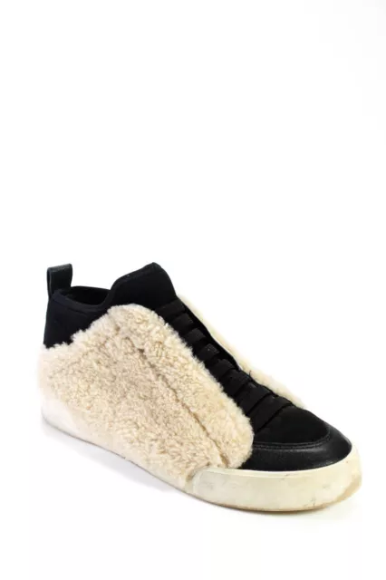 3.1 Phillip Lim Womens Leather Shearling High Top Sneakers Black Brown Size 38.5