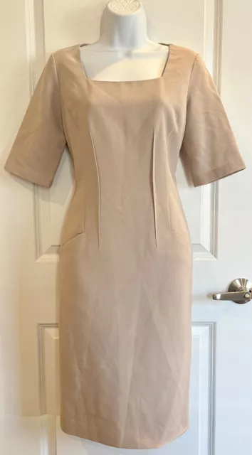 Lafayette 148 New York Nude 100% Wool Crepe Short Sleeve Dress, Size 6