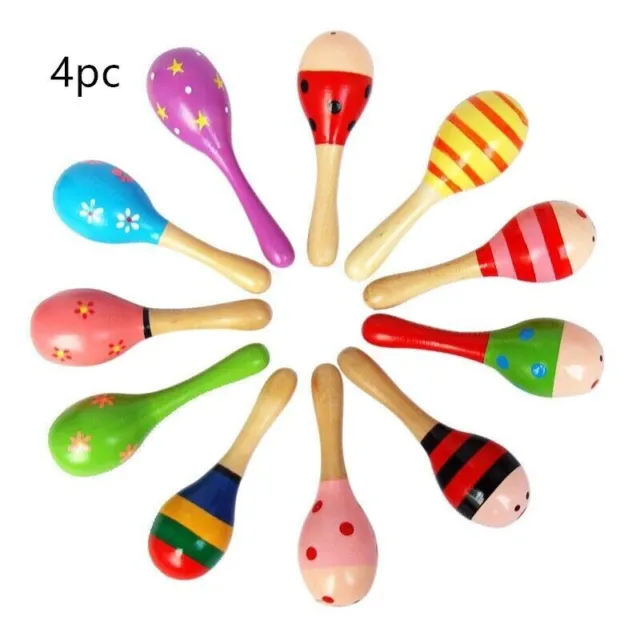 4PC Wooden Maraca Rattles Musical Baby Children Shaker Kids Development Toy Gift