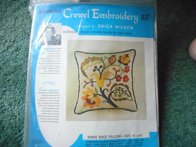 Kit de bordado de credela jacobea almohada borde cuchillo por Erica Wilson Nuevo en paquete