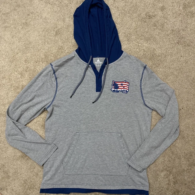 Disney Parks Mickey Mouse Patch Hooded T-shirt Medium Disneyland Gray Blue