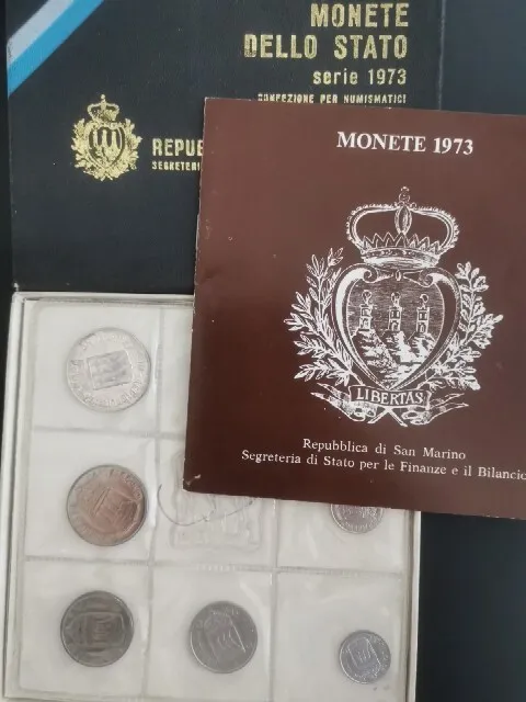 San Marino Kursmünzensatz 1973 mit 500 Lire Silbermünze in Box KMS