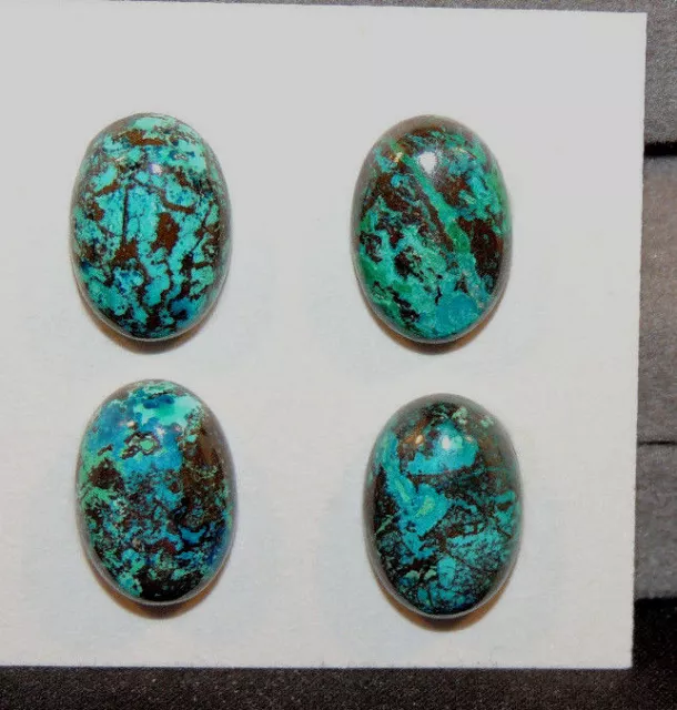 Chrysocolla Pair Cabochons 10x14mm with 5mm dome from Peru set of 4 (10984)