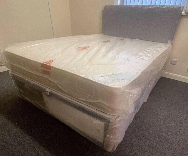 Oxford double divan bed with mattress and slide storage headboard