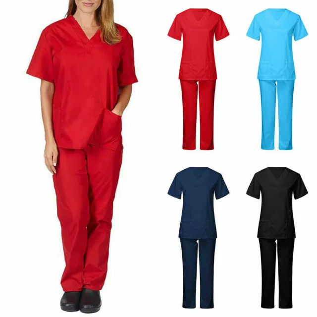 HOSPITAL MEDICAL SCRUB Doctor Nursing Scrubs Uniform 2 PCS Top Pants ...