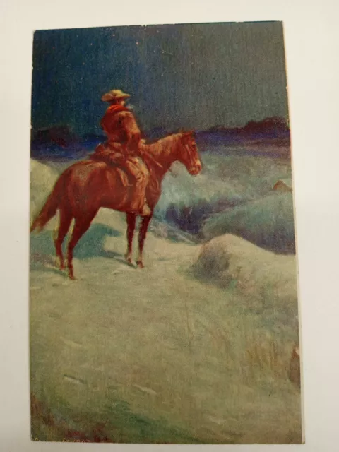 Cowboy On Horseback In Snow Vintage Postcard copyright 1907 unposted