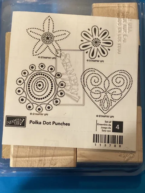 Stampin Up! "Polka Dot Punches" 4pc New Unmounted Set Heart Flower Circle