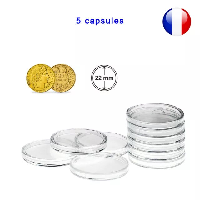 5 Capsules pour monnaie 22 mm intérieur - Protection pièce de monnaie