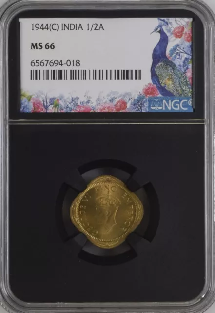 1944C British India 1/2 Anna-NGC Graded MS 66